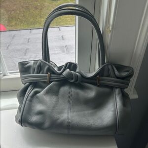 Sylvie Celine Gray Leather Knot-Detail Shoulder Bag